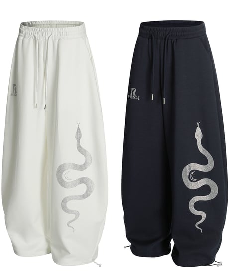 Snake Rhinestone Wide Curve Sweat Pants / 2colors
