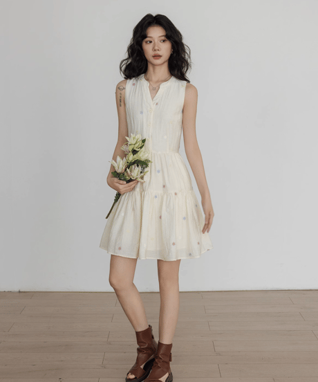Sleeveless Tiered Shirt Dress  / 3colors