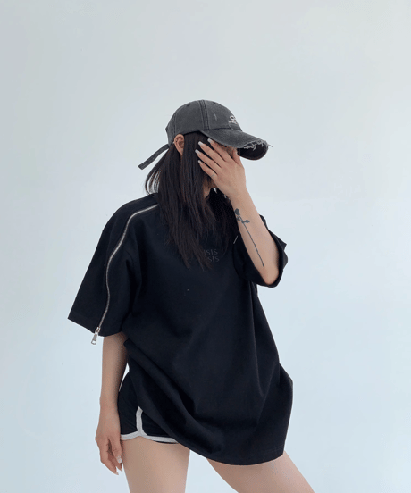 Shoulder Zip Oversize Tee  / 2colors