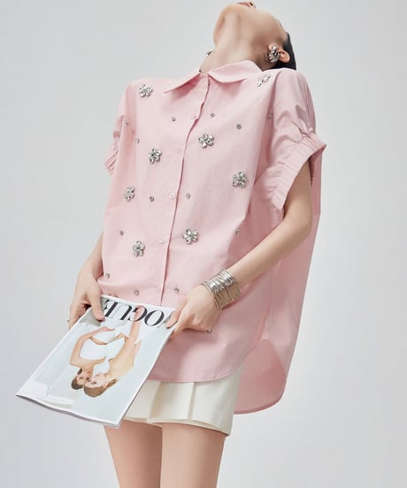 Flower Bijou Puff Sleeve Shirt