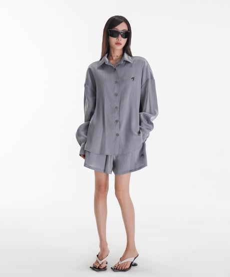 Loose Satin Texture Shirt & Pants Setup  / 2colors