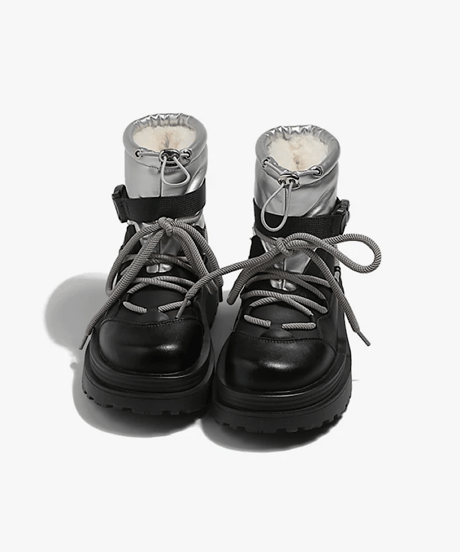 Platform Belted Lace-up Boots / 3colors