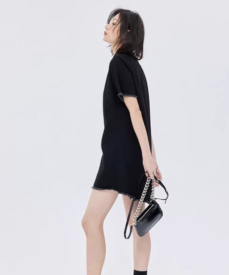 Fringe Hem Short Sleeve Shirt Onepiece