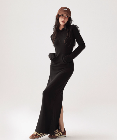 Hoodie Slim-Fit Long Dress  / 2colors