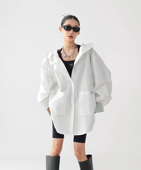 Stripe Oversized Hooded Shirt  / 2colors