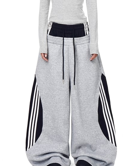 Layered Wide Sweat Track Pants / 2colors