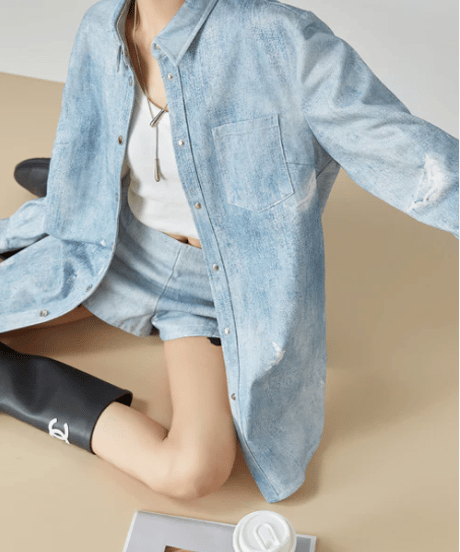 Light Denim Oversized Shirt & High-Waist Shorts Set