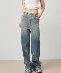 Gradient Star Motif Wide Denim Pants