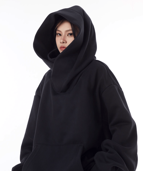 High-Neck Oversized Hooded Sweatshirt with Voluminous Hood / 2colors