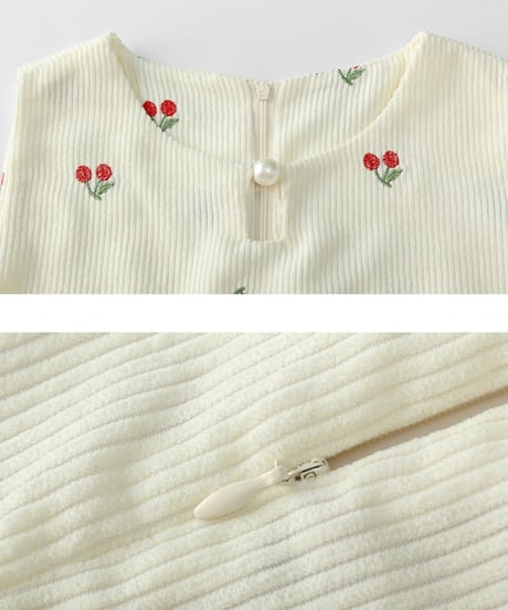 Cherry Embroidery Balloon Onepiece