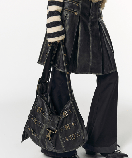 Vintage Multi-Belt Leather Shoulder Bag