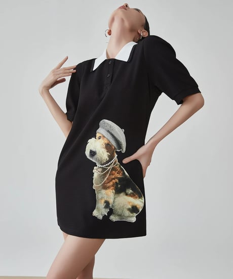 Vintage Dog Graphic Polo Dress