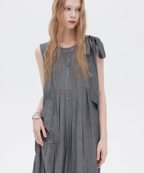 Twill Texture Switch Gather Dress