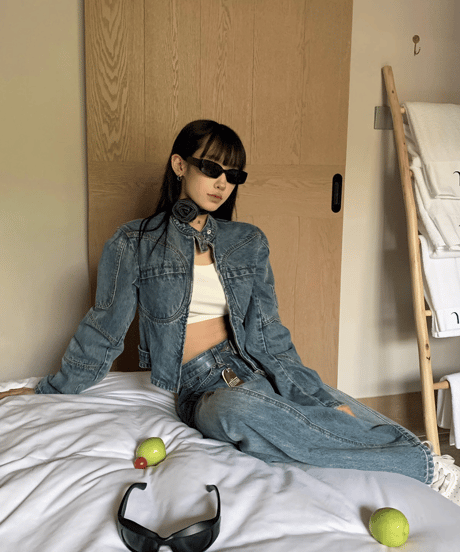 Vintage Mock Neck Denim Setup