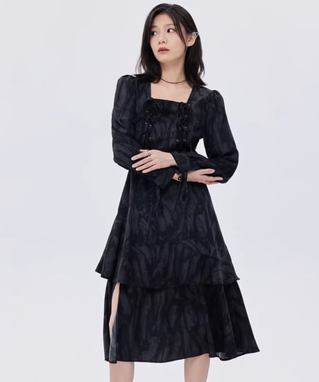 Marble Mid-Length Black Dress