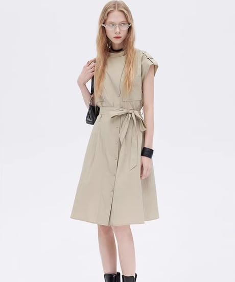 Flap Pocket French Sleeve Shirt Dress