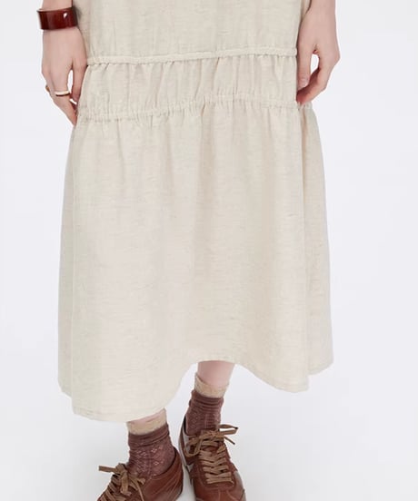 Lyocell Cotton Linen Relaxed Gathered Long Dress