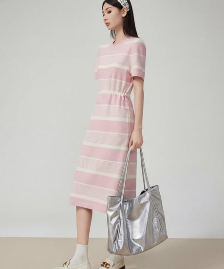 Thick Border Drawstring Long Dress