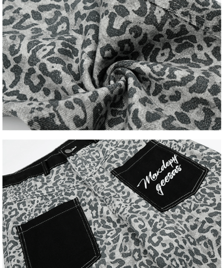 Leopard Pattern Wide Denim Pants / 2colors