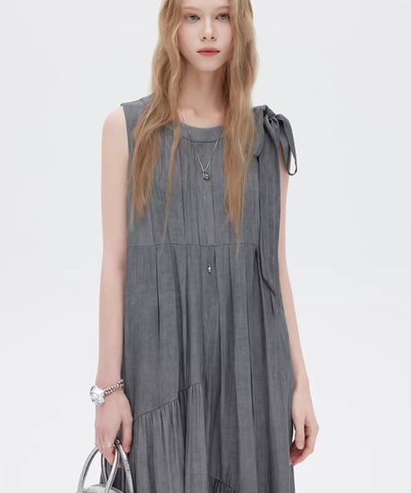 Twill Texture Switch Gather Dress