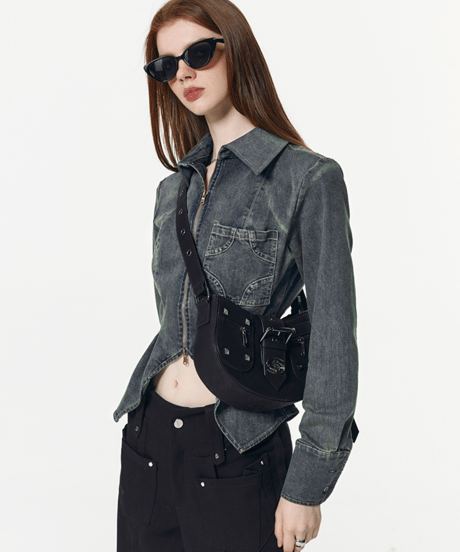 Studded Buckle Shoulder Bag