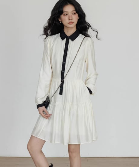 Color-Block Flare Shirt Mini Dress  / 2colors
