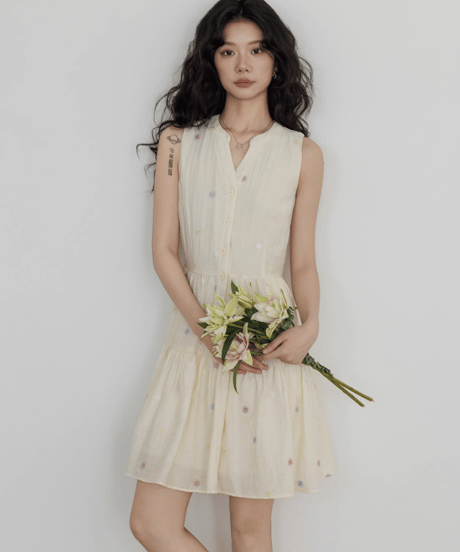 Sleeveless Tiered Shirt Dress  / 3colors