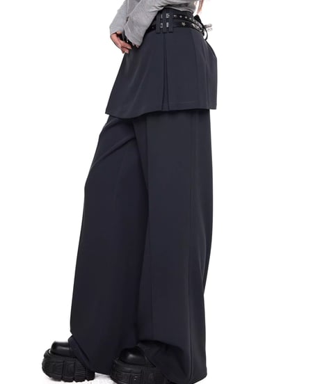 Layered Straight-Leg Skirt Pants / 2colors