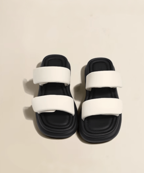 Double Strap Puffy Flat Sandals / 3colors