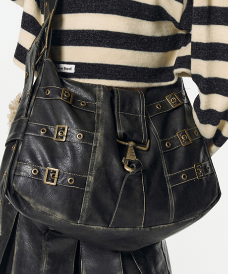 Vintage Multi-Belt Leather Shoulder Bag