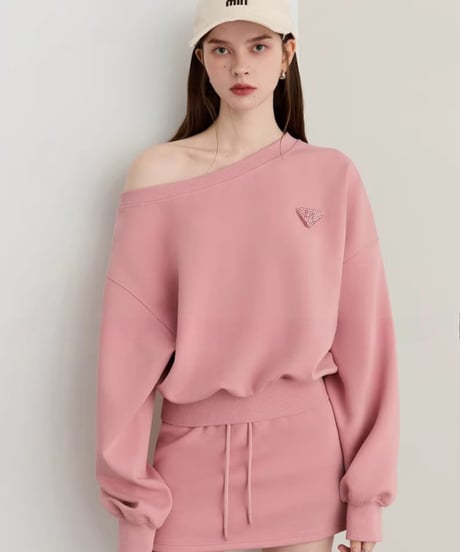One Shoulder Sweatshirt & Mini Skirt  / 2colors