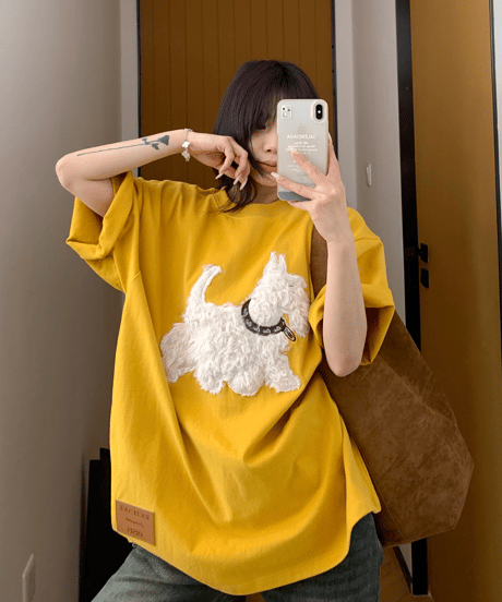 Dog Sagara Embroidery Oversized T-Shirt  / 3colors