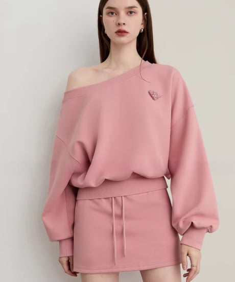 One Shoulder Sweatshirt & Mini Skirt  / 2colors