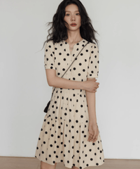 Polka Dot Tiered Short Sleeve Dress