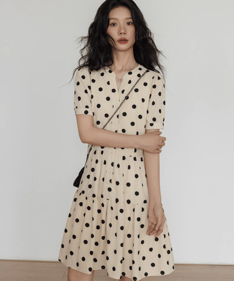 Polka Dot Tiered Short Sleeve Dress