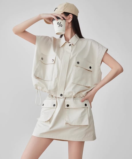 Utility Pocket Drop Shoulder Vest & Mini Skirt Set