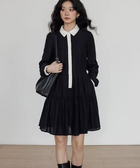 Color-Block Flare Shirt Mini Dress  / 2colors