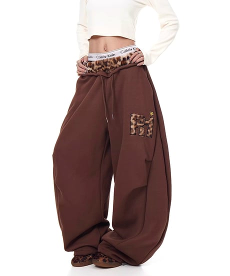 Leopard Patchwork Loose Sweat Pants / 2colors