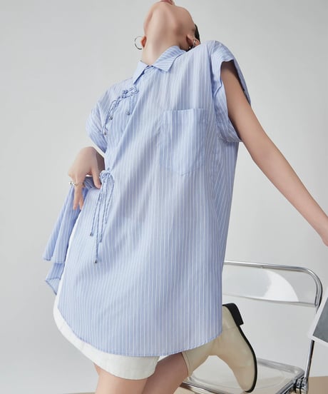 Multi-Tie Striped Cap-Sleeve Shirt