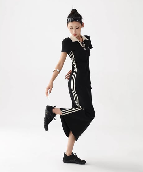 Lace-Up Side Line Polo Long Dress