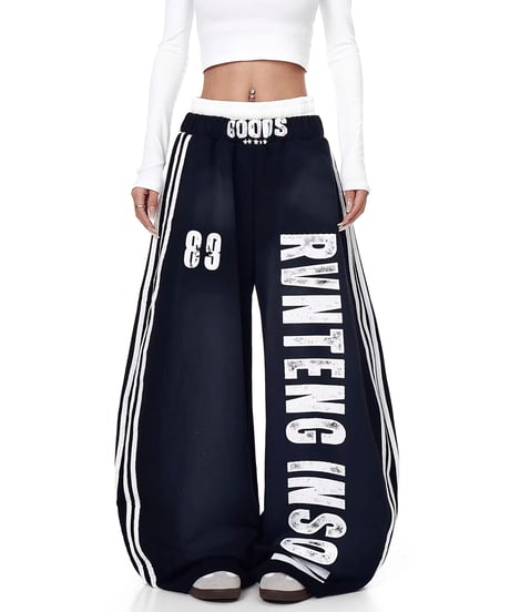 Double-waist Layered Lettering Sweat Pants / 2colors