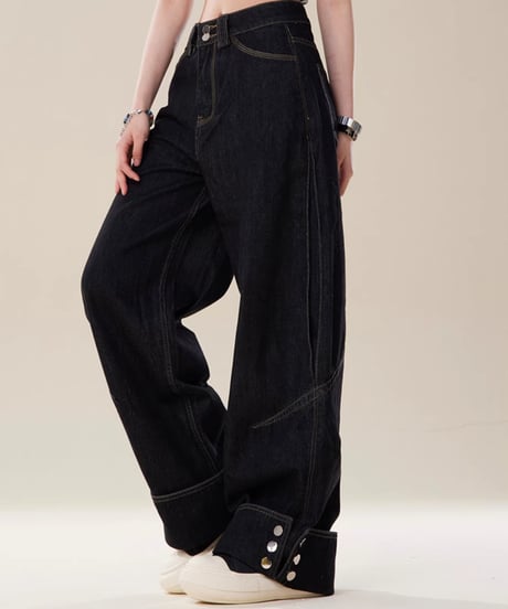 Loose Straight High-Waist Wide Denim Pants