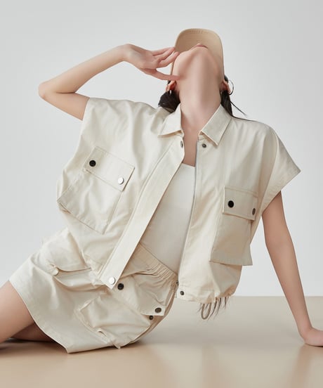 Utility Pocket Drop Shoulder Vest & Mini Skirt Set