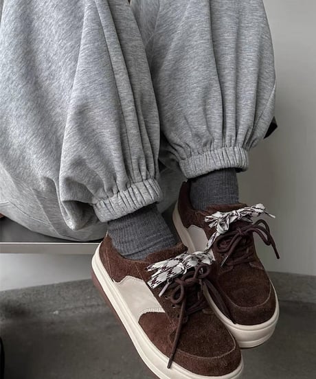Platform Suede Lace-Up Sneakers / 2colors