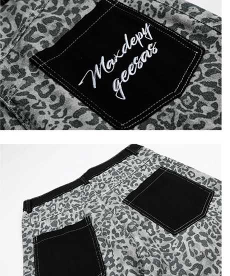Leopard Pattern Wide Denim Pants / 2colors