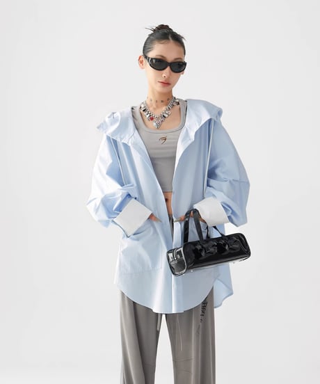 Stripe Oversized Hooded Shirt  / 2colors