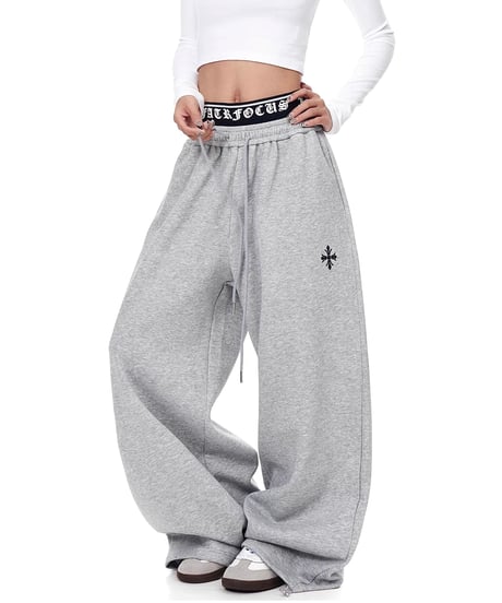 Cross Print Double-Waist Band Sweat Pants