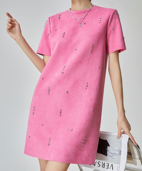 Rhinestone Accent Faux Suede Mini Dress