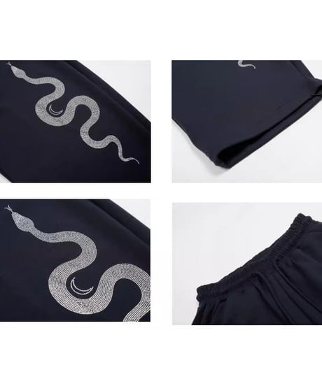 Snake Rhinestone Wide Curve Sweat Pants / 2colors