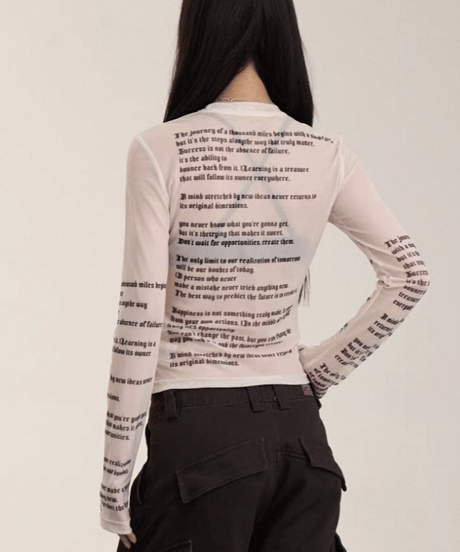 Sheer Lettering Long Sleeve Top / 2colors